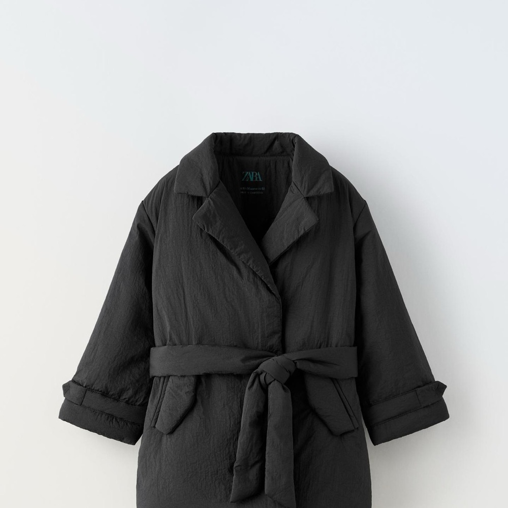 Zara Toddler Black Belted Trench Puffer Coat